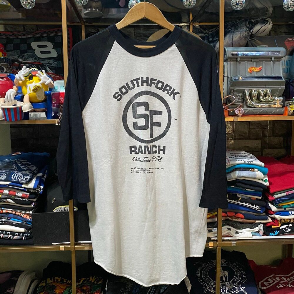 Vintage 80s Southfork Ranch Dallas TV Show 3/4 Raglan TShirt Single Stitch Large